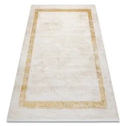 Tapis moderne DUKE 51524 crème / or - Cadre, grec structuré, très doux, franges