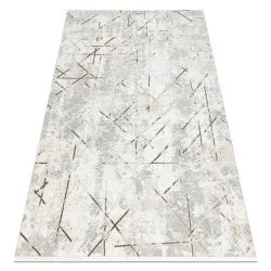 Tapis moderne DUKE 51393 crème / or - Géométrique, vintage structuré, très doux, franges