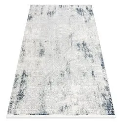 Tapis moderne DUKE 51558 crème / bleu - Géométrique vintage, structuré, très doux, franges