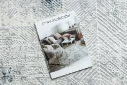 Dywan DUKE 51558 krem / niebieski - Geometryczny vintage, strukturalny, bardzo miękki, frędzle