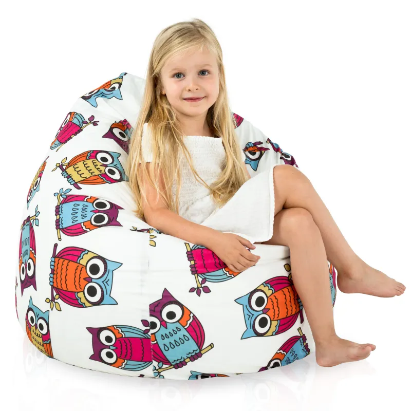 Grand pouf poire pour enfants avec motif hiboux, parfait pour se détendre