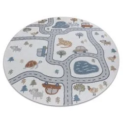 Tapis BONO 8283 cercle Rue, animaux crème / gris clair