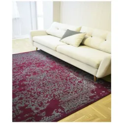 Tapis vintage bordeaux et gris, idéal pour le salon