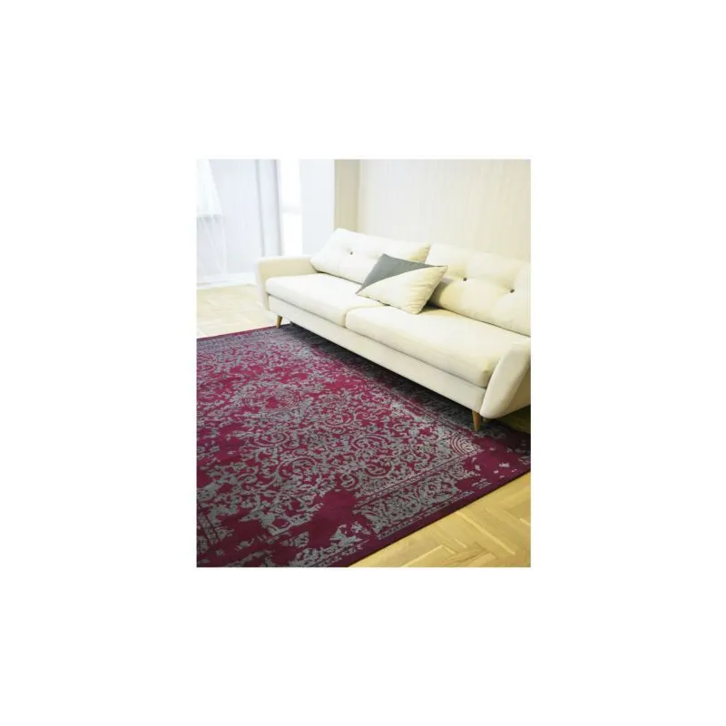 Tapis vintage bordeaux et gris, idéal pour le salon