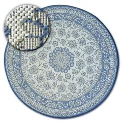 Tapis cercle EN CORDE SISAL FLAT 48691/591 VITRAIL FLEURS bleu