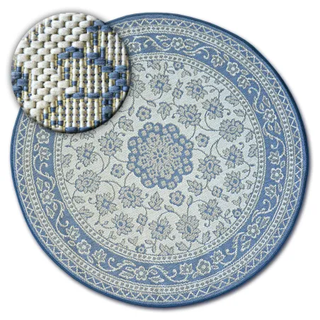 Tapis rond en sisal avec fleurs bleues, tapis élégant pour le salon