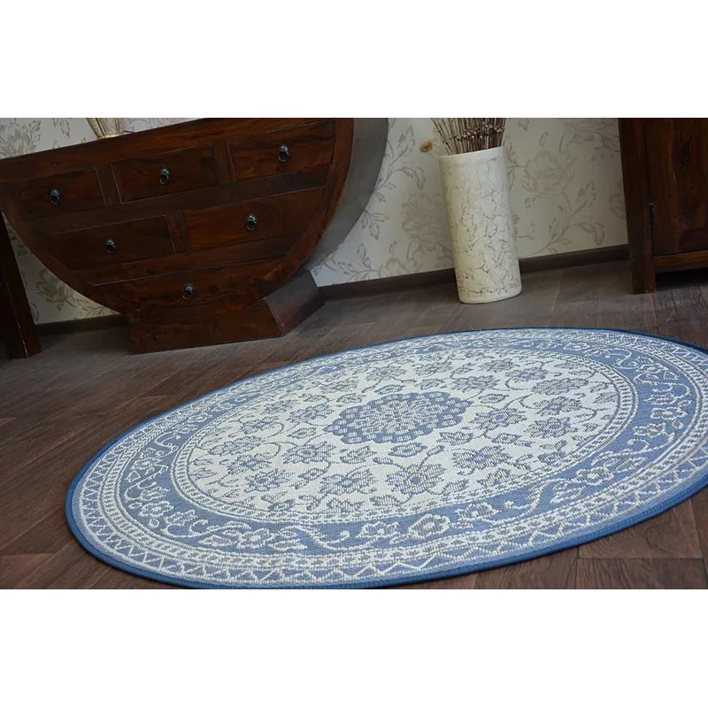Tapis boho avec accents bleus, idéal pour la chambre d'enfant