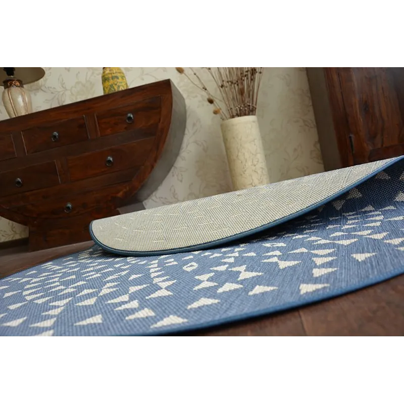 Tapis rond gris et bleu, style contemporain pour le salon