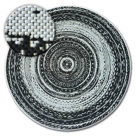 Tapis rond en sisal tissé à plat, motif coloré en vitrail