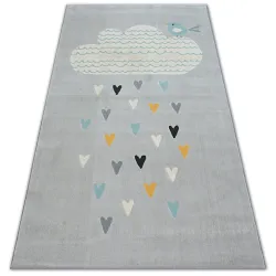 Tapis PASTEL 18409/652 - Petit Nuage Petits Coeurs Petit Oiseau gris crème turquois
