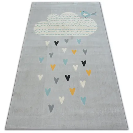 Tapis moderne gris et turquoise avec motif de nuages et cœurs