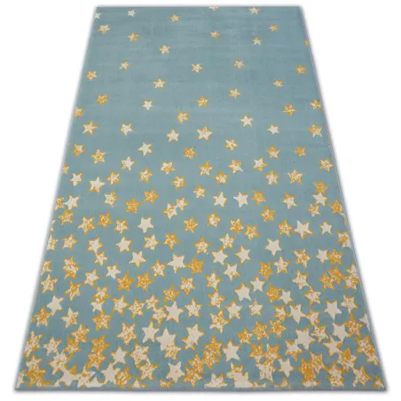 Tapis moderne avec des petites étoiles turquoises, doré et crème
