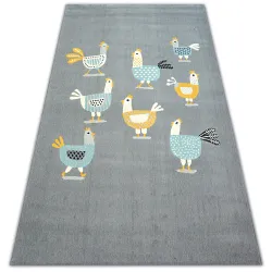 Tapis PASTEL 18413/072 - Poules Poulettes Coqs gris turquois