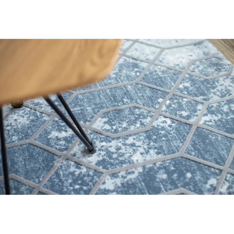 Tapis moderne avec motif hexagonal bleu et gris