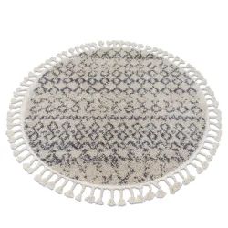 Tapis BERBER AGADIR G0522 cercle crème et gris Franges berbère marocain shaggy