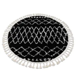 Tapis BERBER ETHNIC G3802 cercle noir et blanc Franges berbère marocain shaggy