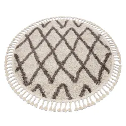 Tapis BERBER BENI cercle crème Franges berbère marocain shaggy