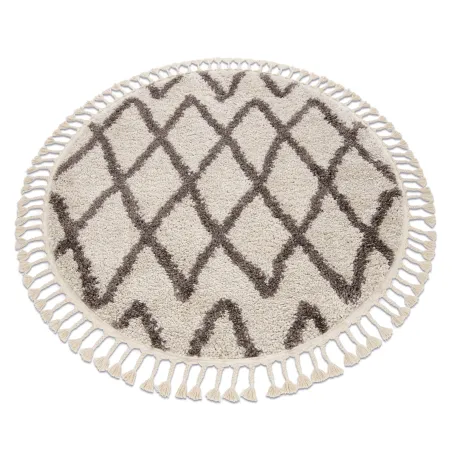 Tapis rond crème avec franges berbères marocains