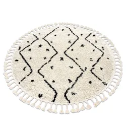 Tapis BERBER TETUAN B751 cercle zigzag crème Franges berbère marocain shaggy