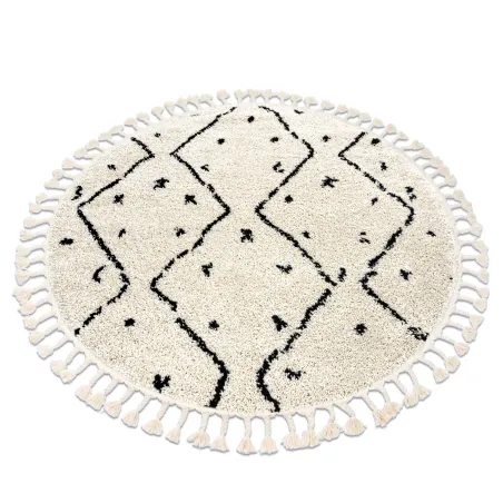 Tapis rond crème avec franges, style berbère marocain, shaggy