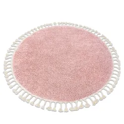 Tapis BERBER 9000 rond rose Franges berbères marocain shaggy