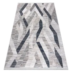 Tapis moderne REBEC franges 51166B Géométrique - deux niveaux de molleton bleu foncé / crème