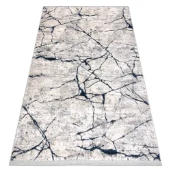Tapis moderne REBEC franges 51184A Marbre - deux niveaux de molleton crème / bleu foncé