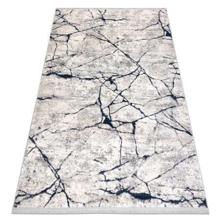 Tapis moderne REBEC avec franges crème et bleu foncé, deux niveaux pour un style raffiné