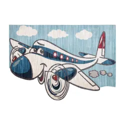 Tapis enfant TOYS 75320 Avion pour enfants - moderne, forme irrégulière, effet 3D, marine - turquoise / crème