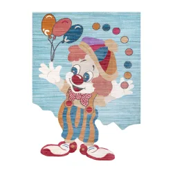 Tapis enfant TOYS 75328 Clown pour enfants - moderne, forme irrégulière bleu marine - turquoise / rouge fuchsia