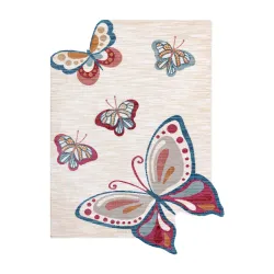 Tapis enfant TOYS 75326 Papillons pour enfants - moderne, forme irrégulière crème / rouge fuchsia