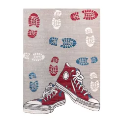 Tapis enfant TOYS 75325 Baskets, chaussures pour enfants - moderne, forme irrégulière gris / rouge fuchsia