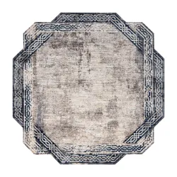 Tapis TINE 75425B Cadre, vintage - moderne, forme irrégulière gris / bleu marine