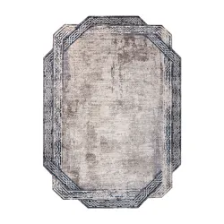 Tapis TINE 75425A Cadre, vintage - moderne, forme irrégulière gris / bleu marine