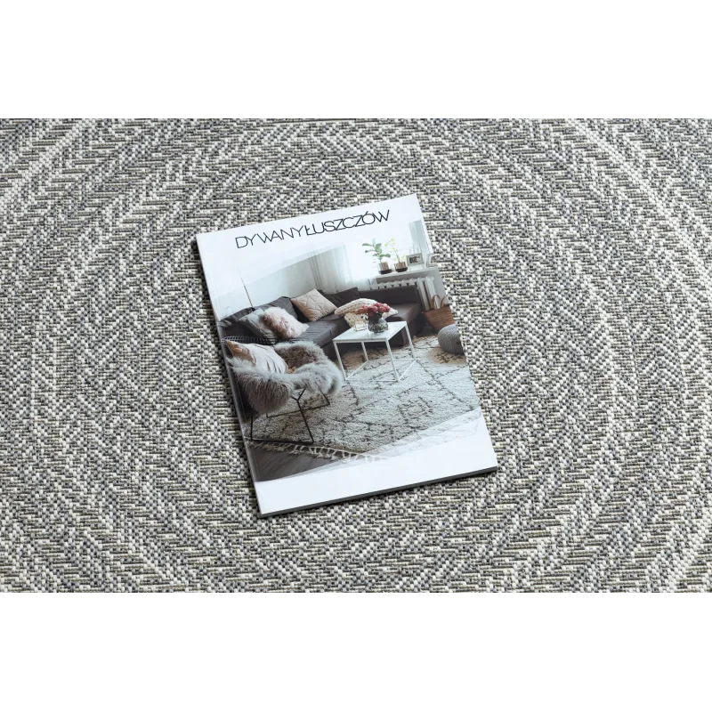 Tapis rond en sisal gris, style boho, parfait pour des intérieurs modernes