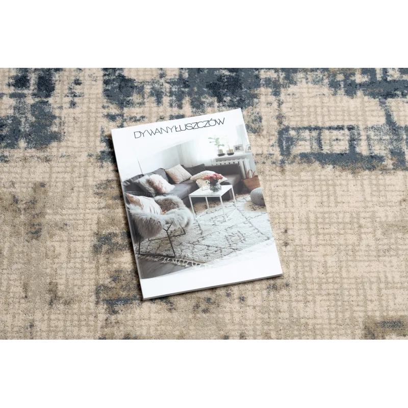 Tapis NAIN élégant en beige et bleu foncé, vintage, parfait pour la chambre ou le salon