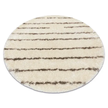 Tapis shaggy FLUFFY 2371 cercle rayures crème et beige pour le salon