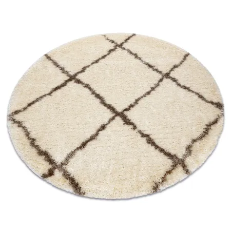 Tapis FLUFFY 2373 cercle shaggy crème et beige, parfait pour le salon