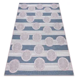 Tapis SISAL SION pamplemousse 00002 tissé à plat ecru / rose / bleu