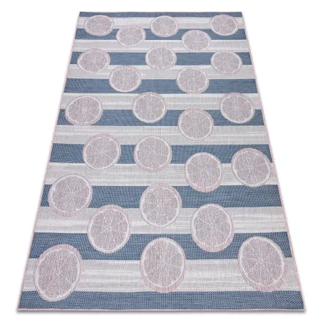 Tapis SIZAL SION en ecru, rose et bleu, tissé à plat