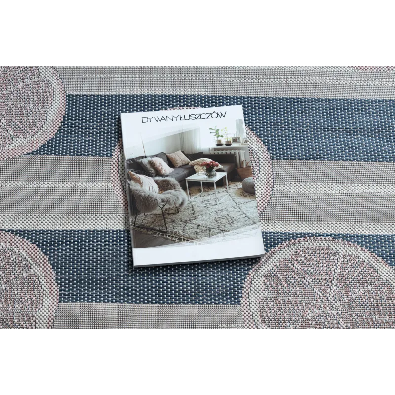 Tapis élégant en ecru, rose et bleu, parfait pour le salon