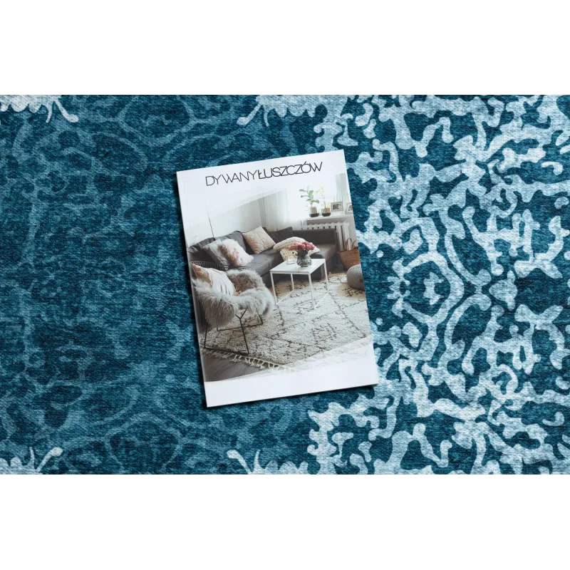 Tapis ANTIKA bleu, idéal pour le lavage, s'adapte à tous les espaces