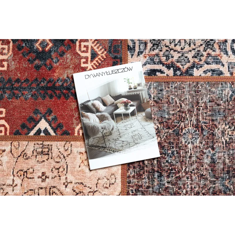 Tapis moderne ANTIKA rouille ancienne, patchwork élégant, lavable