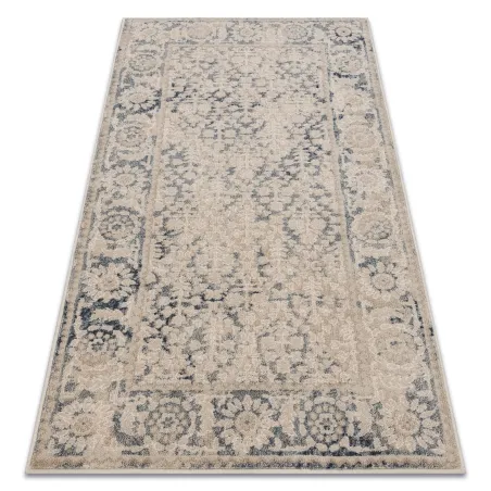 Tapis NAIN beige et bleu foncé avec cadre ornement vintage