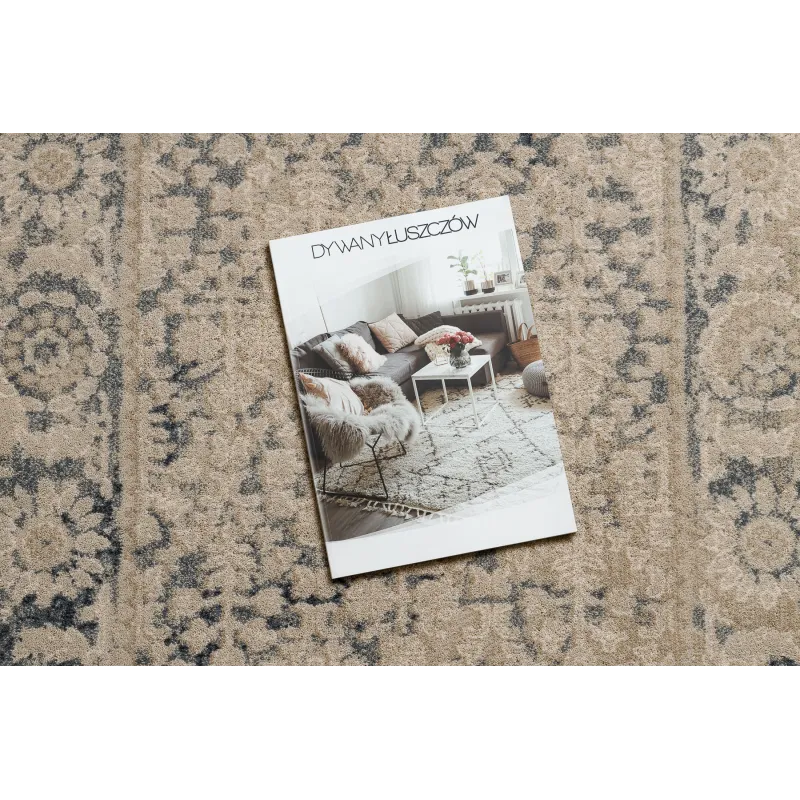 Tapis NAIN élégant en beige et bleu foncé