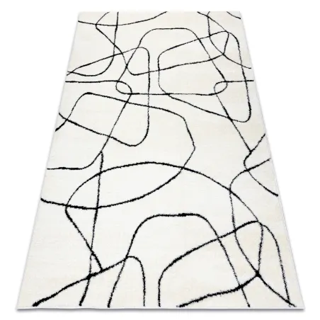 Tapis moderne abstrait crème et noir, parfait pour les espaces contemporains