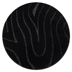 Tapis de salle de bain SUPREME rond WAVES vagues, antidérapant, doux - noir