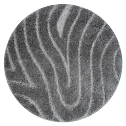 Tapis de salle de bain SUPREME rond WAVES vagues, antidérapant, doux - gris