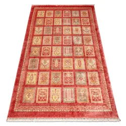 Tapis HERIZ A0985A Oriental, cadre bordeaux - en soie de bambou, exclusif, élégant