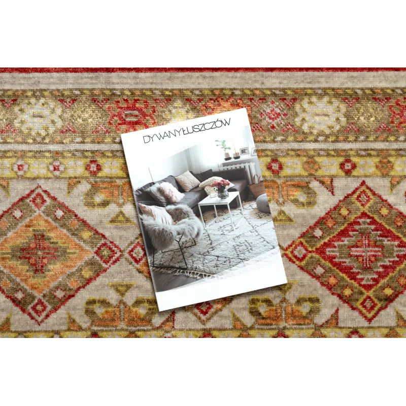 Dywan HERIZ A0986B Orientalny beż / bordo - z bambusowej przędzy, ekskluzywny, stylowy